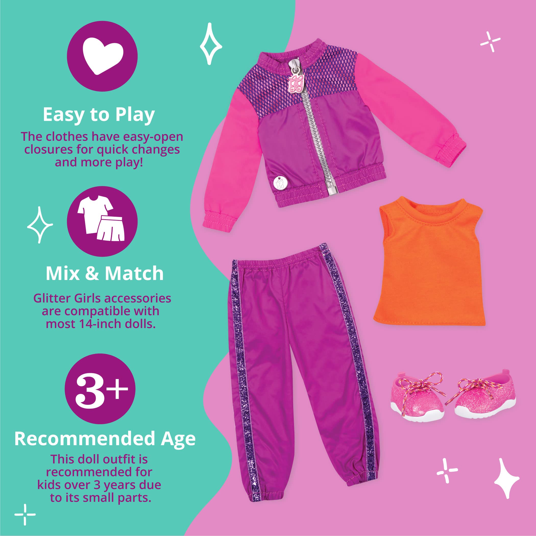 Glitter Girls - Shine & Dash Outfit -14-inch Doll Clothes– Toys, Clothes & Accessories For Girls 3-Year-Old & Up includes Tracksuit Jacket (1)