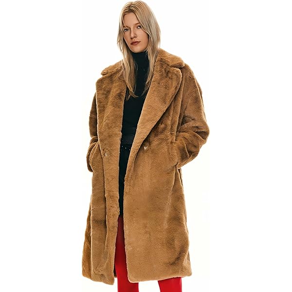 ジャケット・アウター runrunADORABLE SHAGGY CHECK COAT Dikoaina Women's Solid Color Shaggy Faux Fur Coat Jacket at