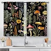 Aimego Boho Floral Kitchen Curtains - Bohemian Mushroom Vintage Plants Flowers Cafe Small Short Tier Window Curtains for Bathroom Living Room Decor Rod Pocket Window Drapes 36 Inch Length Set 28