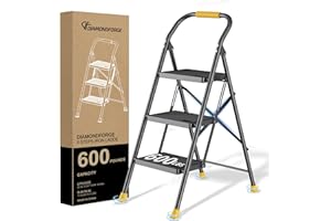 DIAMONDFORGE Step Ladder Foldable Folding Stool - for Home Adults Kitchen 3 Stepping Extension Tall Heavy Duty with Handrails - Closet Stepstool Stair Ladders Extendable Stepladder for Indoor House 600Lbs