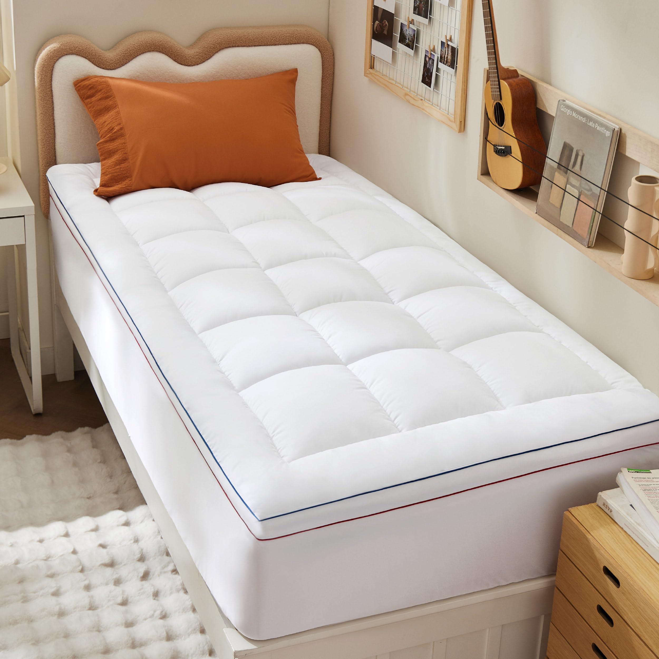 Photo 1 of Bedsure Twin XL Mattress Topper Dorm Bedding - Extra Thick Mattress Pad Cover with Deep Pocket, Plush Soft Pillow-Top Bed Topper for Back Pain Relief, Overfilled with Down Alternative Filling, White