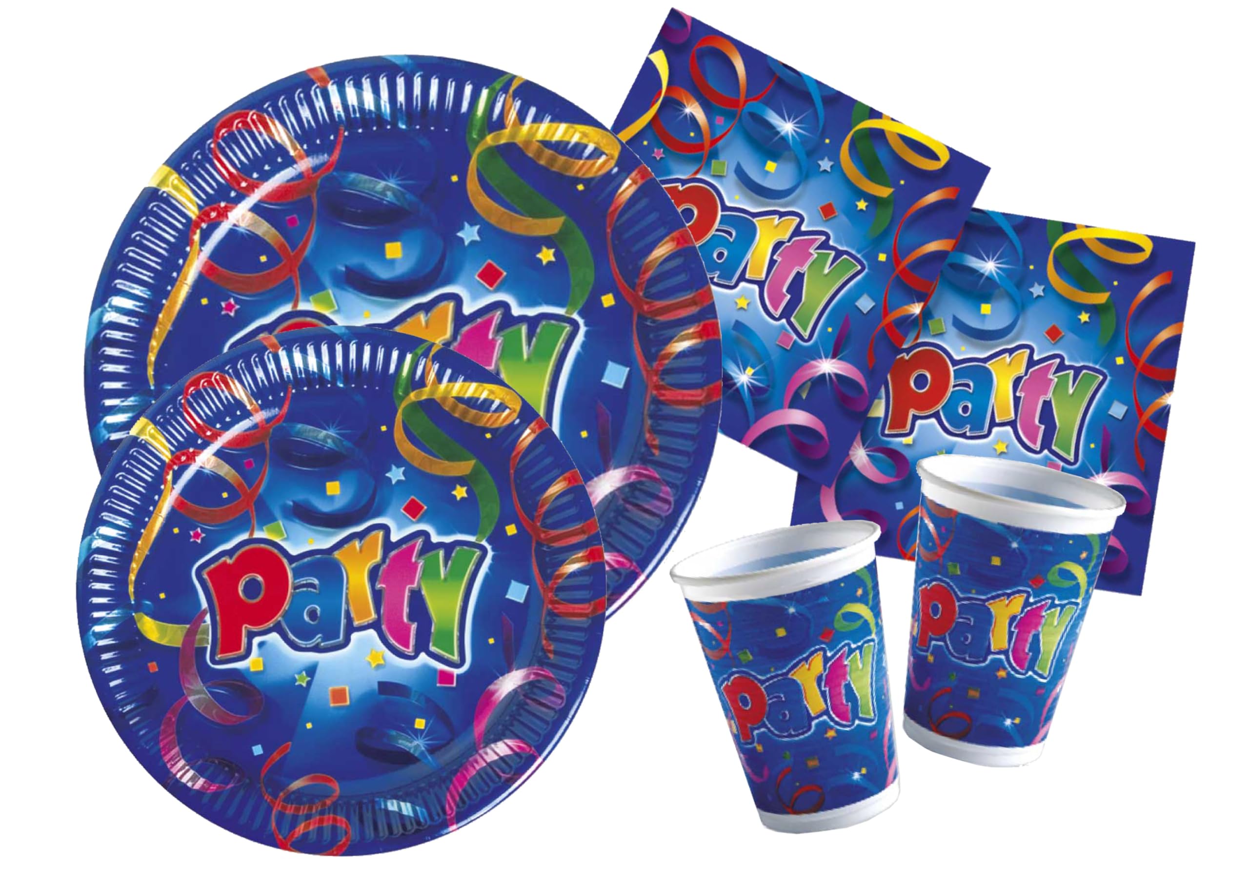 Ciao Party Tableware Set Party Streamers for 24 people (112 pcs: 24 plates Ø23cm, 24 plates Ø20cm, 24 cups 200ml, 40 napkins 33x33cm)