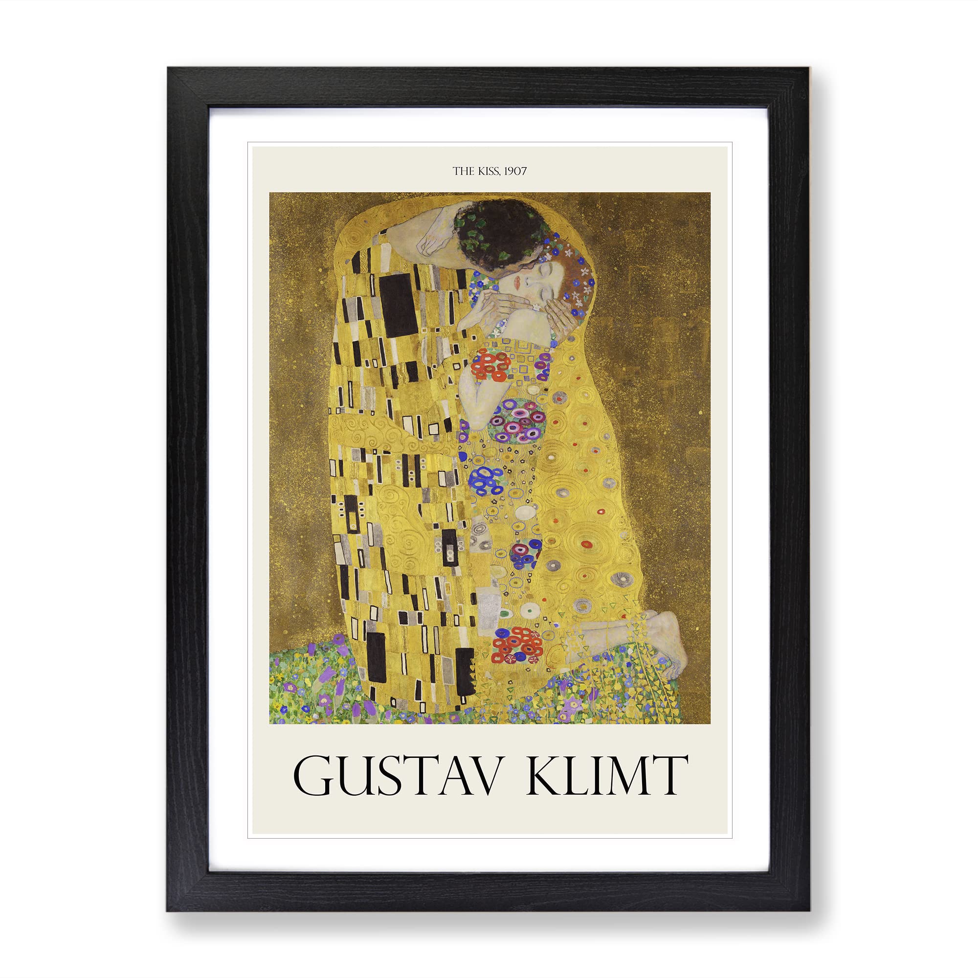 The Kiss Vol.2 By Gustav Klimt Exhibition Museum Painting Framed Wall Art Print, Ready to Hang Picture for Living Room Bedroom Home Office Décor, Black A3 (34 x 46 cm)