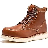 ROCKROOSTER Edgewood Moc Toe Work Boots for Men, 6" Steel Toe Wedge Non-Slip Rubber Outsole Safety Boot, Brown Leather Roofer Asphalt Boots, Comfort, Anti-Fatigue, ASTM F2413-18 EH, SAP610