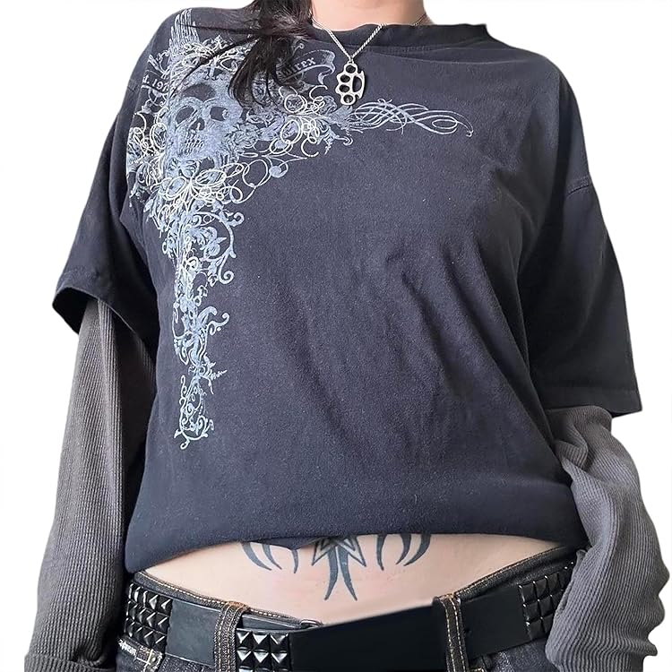 Fairy Grunge Shirt for Women Y2K Vintage Graphic Skeleton Printed