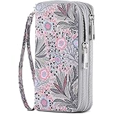 HAWEE Double Zipper Wallet for Woman Clutch Purse with Cell Phone Holder for Smartphone/Card/Coin/Cash