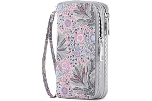 HAWEE Cellphone Wallet for Women Dual Zipper Long Purse with Removable Wristlet