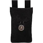 Mythrojan Medieval Renaissance Suede Jewelry Belt Pouch LARP Costume Waist Bag for Historical Reenactment, Cosplay, Stage Props - Black