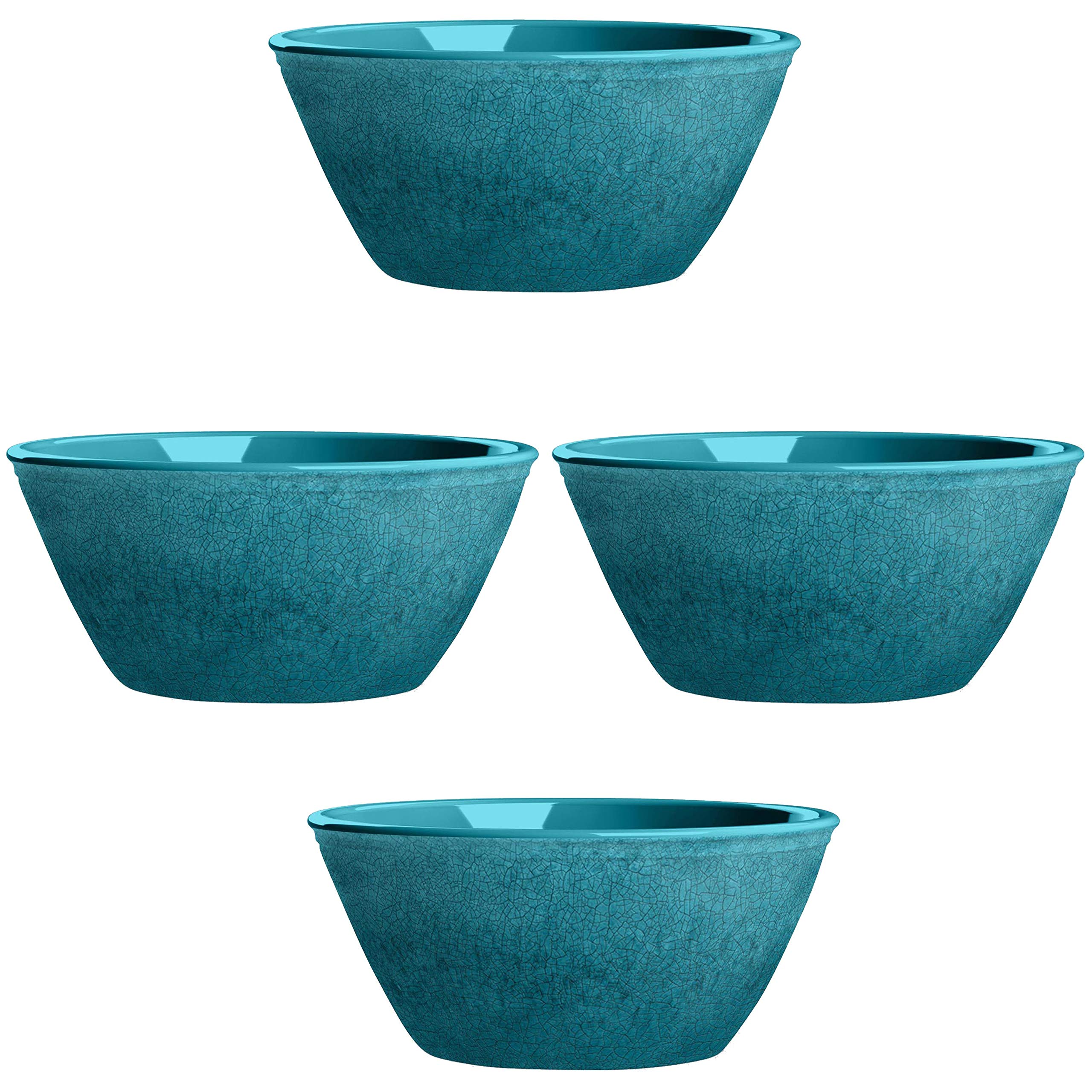Auntie Morags Potters Reactive Glaze Teal/Blue 15.5cm Melamine/Plastic Pasta/Cereal Bowls - Set (4)