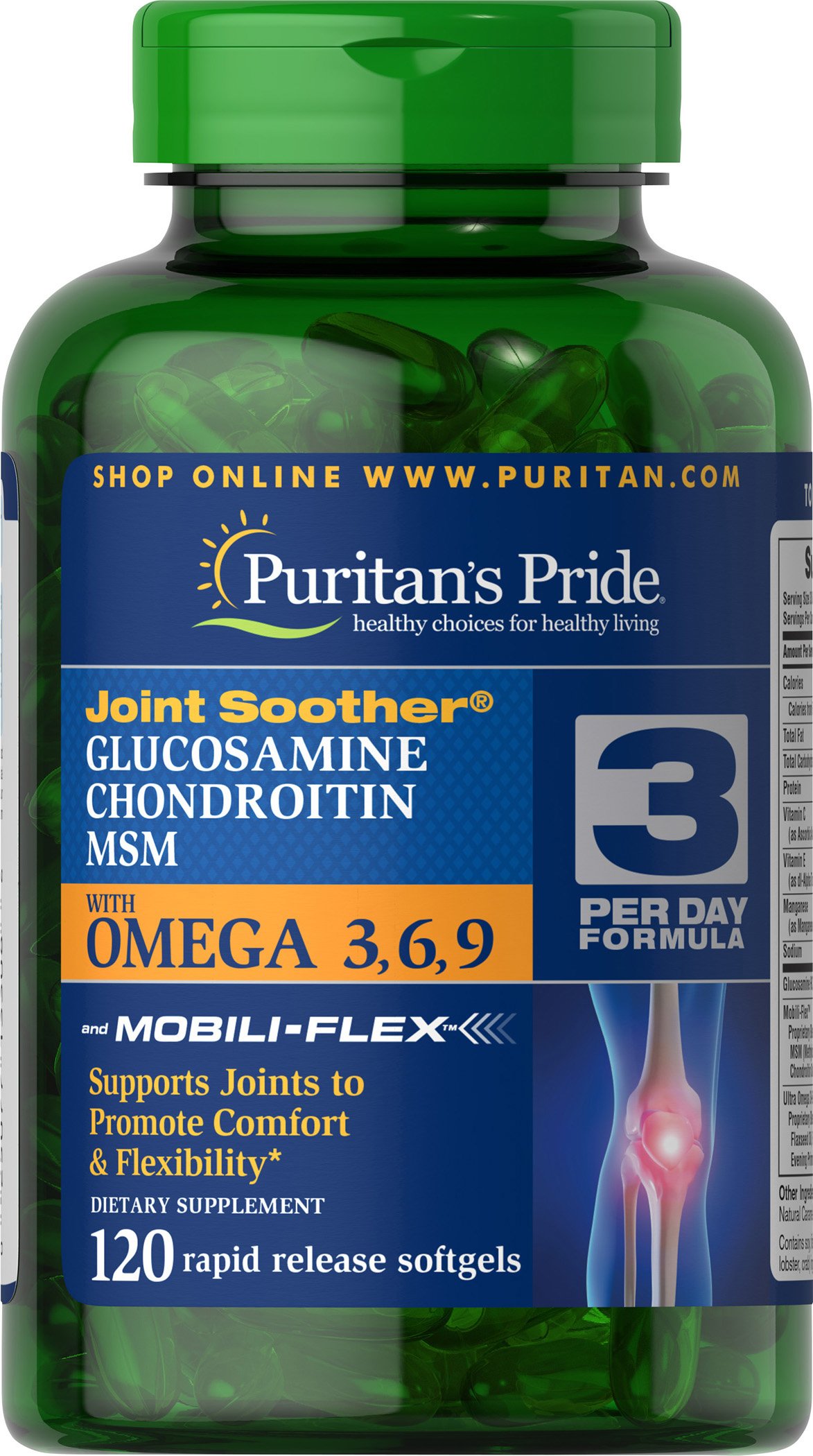 Puritans Pride Glucosamine, Chondroitin & MSM with Omega 3, 6, 9, 120