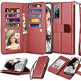Njjex Galaxy S20 FE 5G Case, for Samsung S20 Fan Edition/ S20 FE 5G Wallet Case, [9 Card Slots] PU Leather ID Credit Holder Folio Flip [Detachable] Kickstand Magnetic Phone Cover & Lanyard [Wine Red]