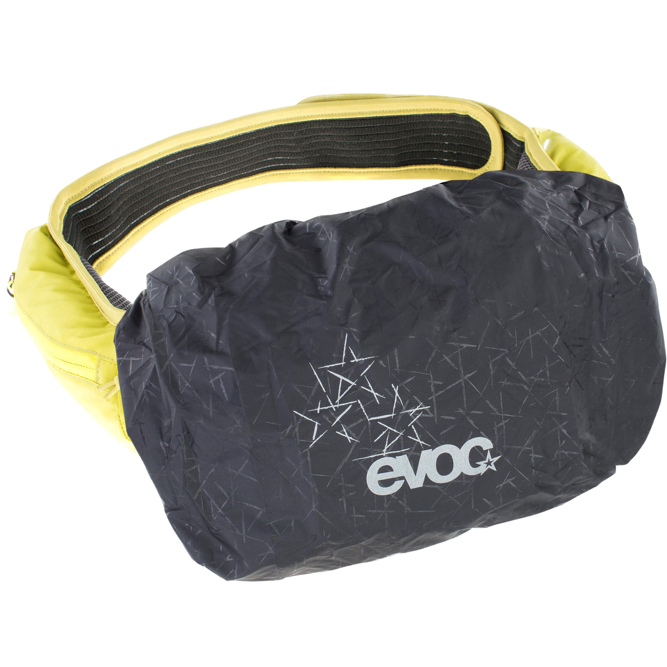 EVOC RAINCOVER SLEEVE HIP PACK rain cover for 3-7 litre hip packs for outdoor activities (Onesize, waterproof, reflective logo print), colour: black