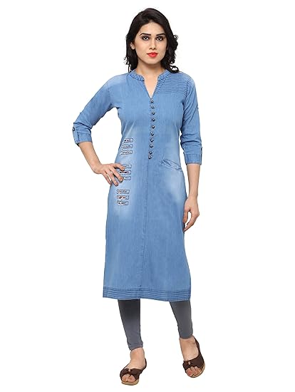 Women's Indowestern Denim Kurta [KVSKR8105DENIM]