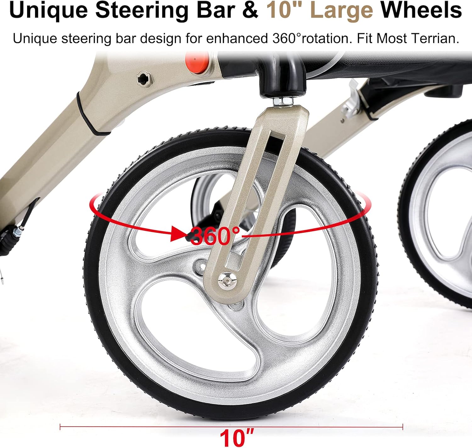 Healconnex Luxury Rollator Walkers for Seniors- Rollator Walker with Bult-in Brake Cable, Rollator Walker with 10"Large Wheels,Padded Seat and Backrest, Lightweight Aluminium Frame, Soft Rubber Handle: Health & Personal Care
