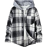 Boys Flannel Shirts Plaid Hoodie: Button Down Long Sleeve Shirt Fall Winter Fashion Lightweight Hooded Jacket Coats