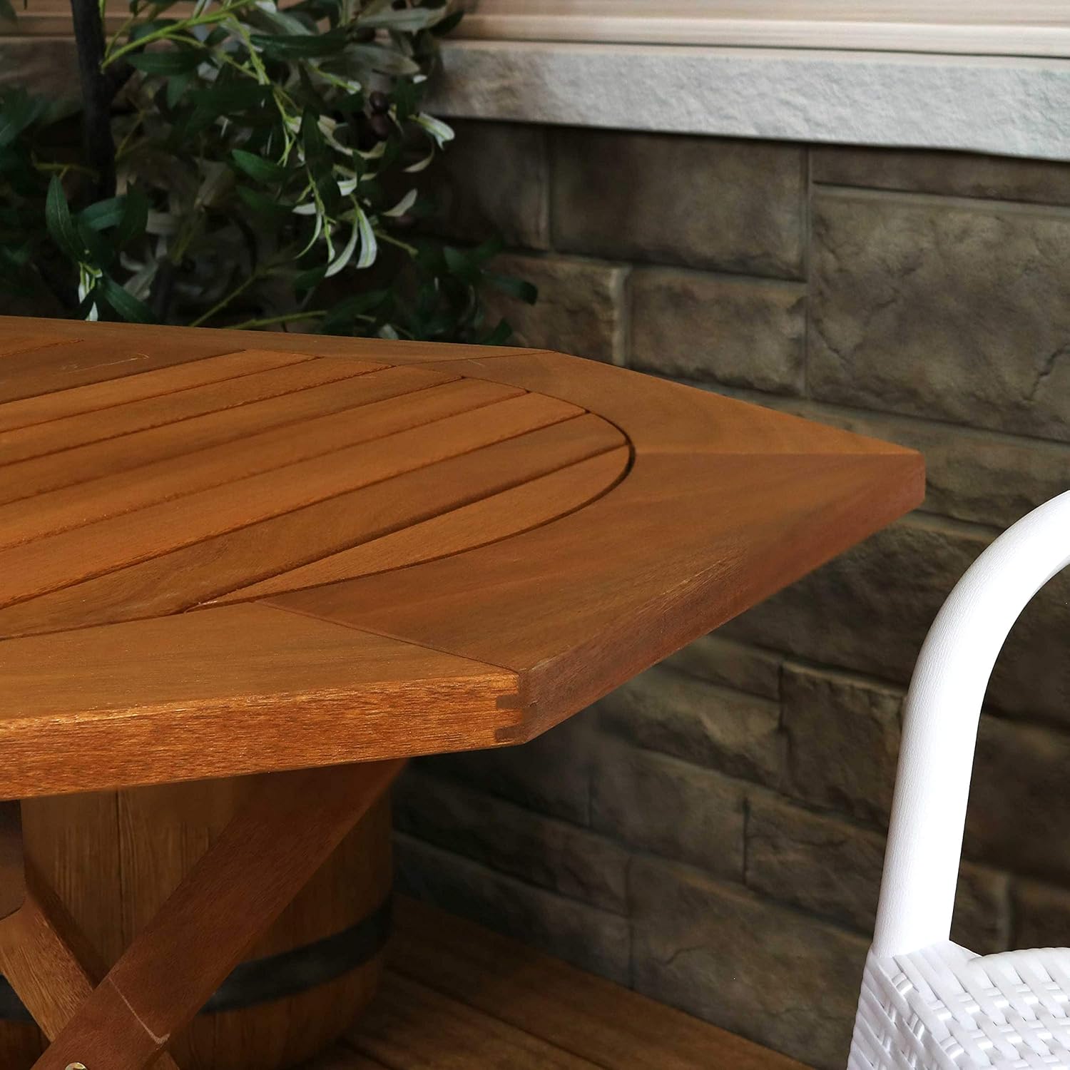 Sunnydaze Meranti Wood Octagon Outdoor Folding Patio Table - Outside Dining Furniture for Deck, Porch, Balcony, Garden, Backyard and Lawn - Teak Oil Finish : Garden & Outdoor