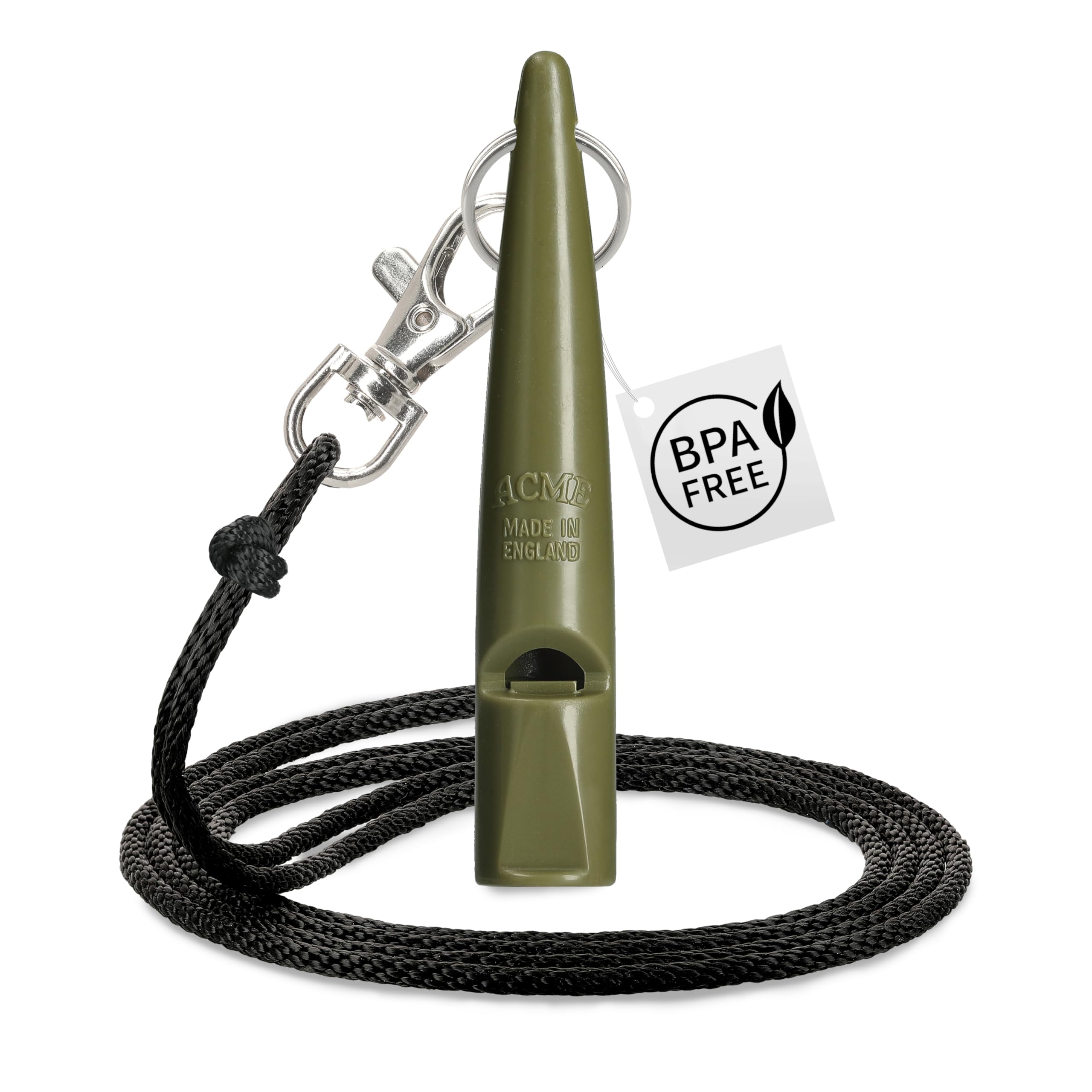 Acme dog whistle no. 211.5 with a whistle band, from England, ideal for dog training, robust material, standard frequency, loud and wide-reaching (olive green)
