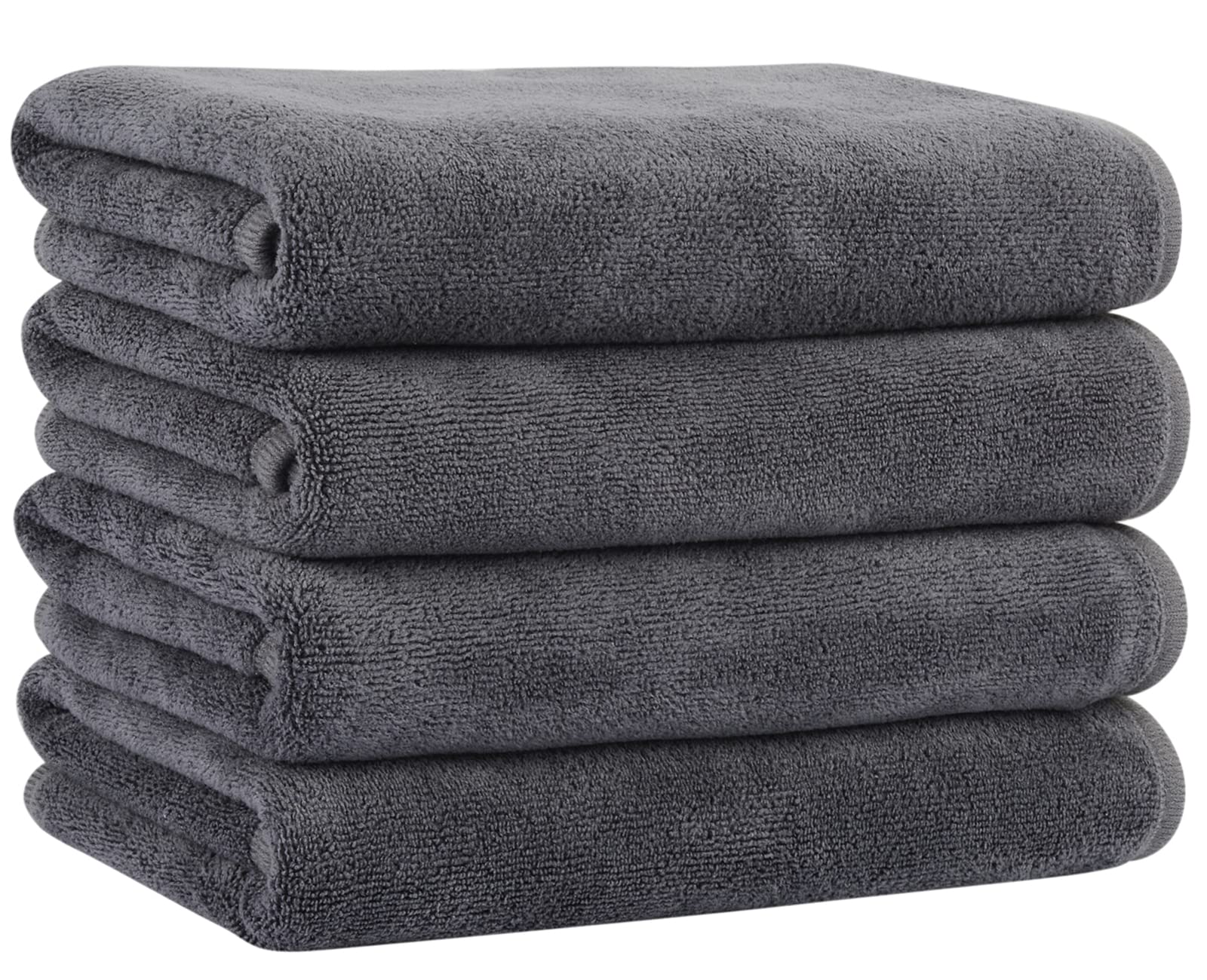 KinHwa Microfibre Soft Hand Towels for Bathroom Flannel Thick Face Towels 40cm x 76cm Small Fast Drying Wash Cloth for Bath, Spa, Gym 4pack Grey