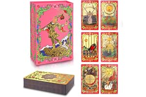 lrjrizzo Tarot Cards for Beginners Red Tarot Cards with Guide Book Gold Foil with Meanings on Them 78 Classic Origina Rider Waite Taro Deck Fortune Telling Game（Red）