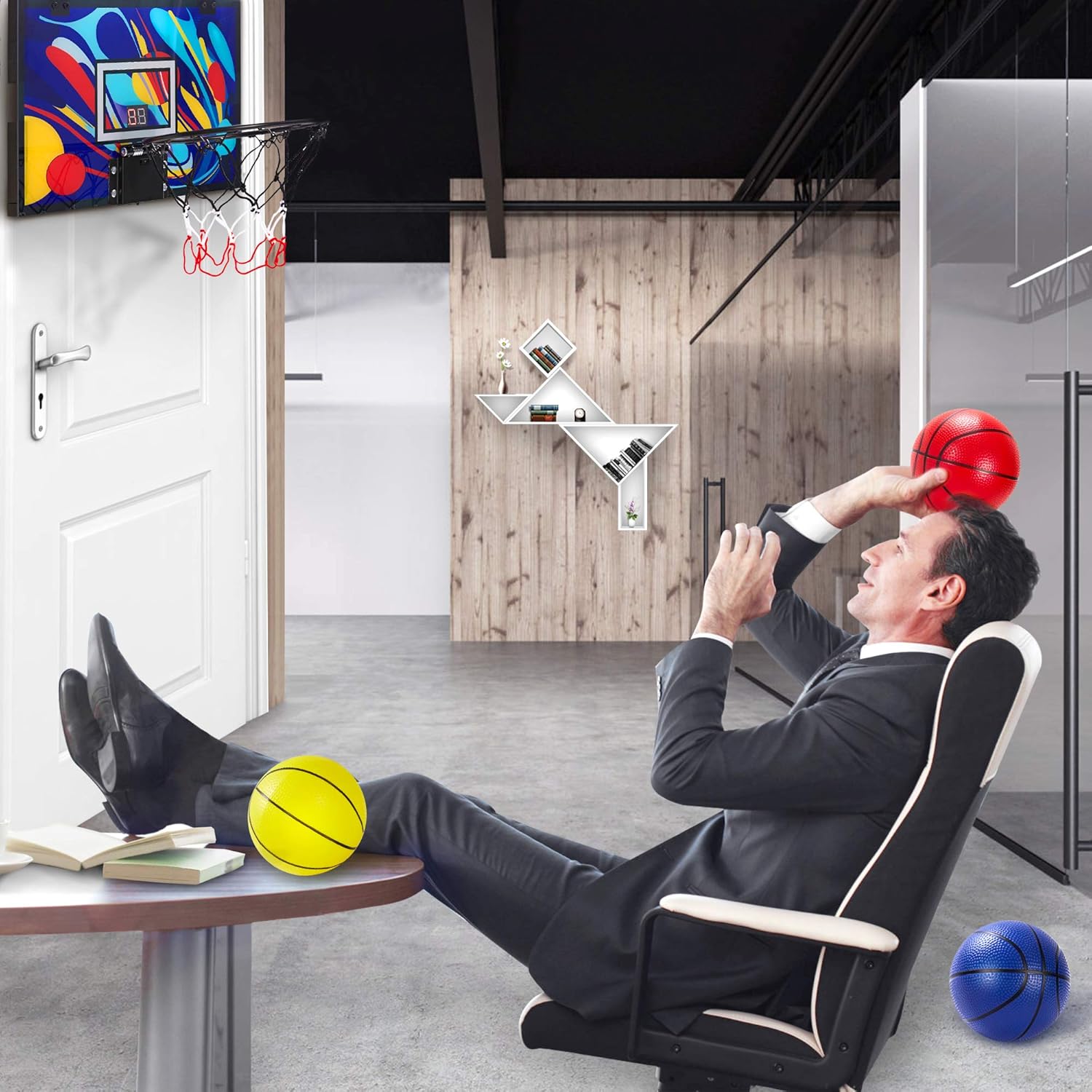 GUGUGO Graffiti Indoor Mini Basketball Hoop with Electronic Scoreboard & 3 Balls for Kids and Adults, Portable Over The Door Basketball Set - Basketball Toy Gifts for Boys Girls Teens: Toys & Games