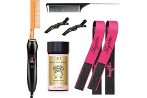 Hot Comb Set 7Pcs, Electric Hair Straightener Pressing Comb for Black Hair, Hot Comb Set with Wig Wax Stick, Lace Band, Rat T