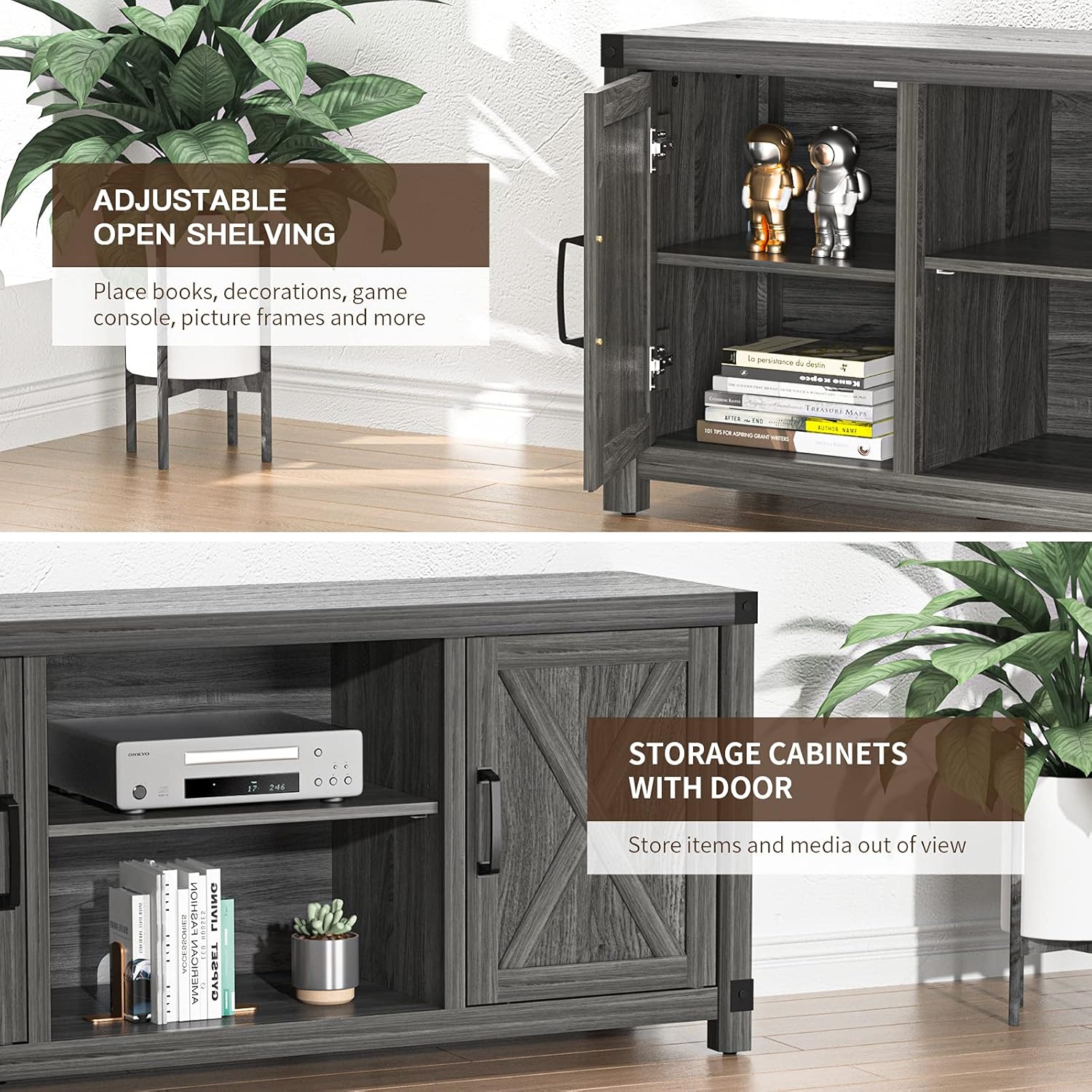TV Console Cabinet for TVs up to 65 Inch W/Media Shelves, Farmhouse TV Stand Style Entertainment Center for Soundbar or Other Media, Barn Door TV Stand with Storage for Living Room, APRTS02D: Electronics