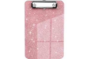 SFLHHDM 1 PCS A5 Size Clipboards,Size 6" x 9"in ClipBoard,Glitter Clipboard with Low Profile Clip,Sparkle Plastic Clipboard,Cute Hanging Clip Board for Office Supplies Clipboards, Mini Clip Boards-Pink