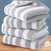 VOOVA & MOVAS Bathroom Hand Towels, 4PC 16"x27" - 100% Cotton | Soft | Quick Dry | Absorb | Lightweight, Waffle Striped Bathroom Hand Towels Decorative Set, Gray and White Towel Gift Set