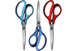 LEVUKIID 8.5 Inch Left Handed Scissors for Left Handed Supplies & Gifts, 3-Color Comfort Grip,Sharp Pointed Tip for Precise Control,Ideal for Adult, Office, Craft, Fabric, Kitchen, School.