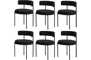 Forsalund Black Dining Chairs Set of 6, Boucle Dining Chairs, Upholstered Kitchen and Dining Room Chairs, Mid-Century Modern Dining Chairs with Black Metal Legs