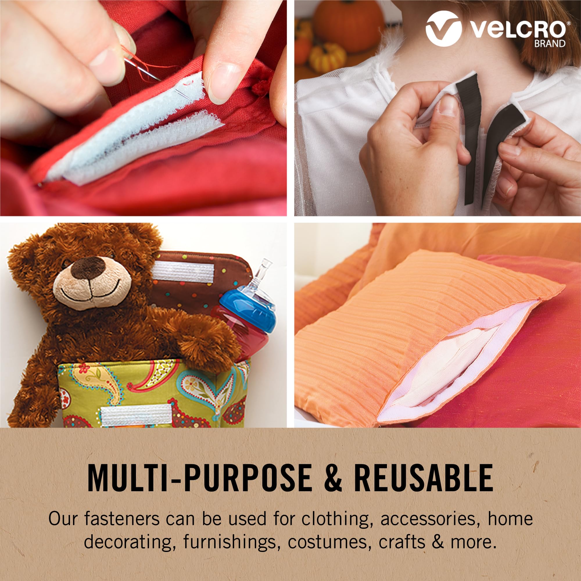 VELCRO Brand ECO Collection Tapes, Sew On Tape for Clothes and Fabrics | Non Adhesive, Cut Strips to Custom Length for Sewing | 15ft x 3/4in Roll, White