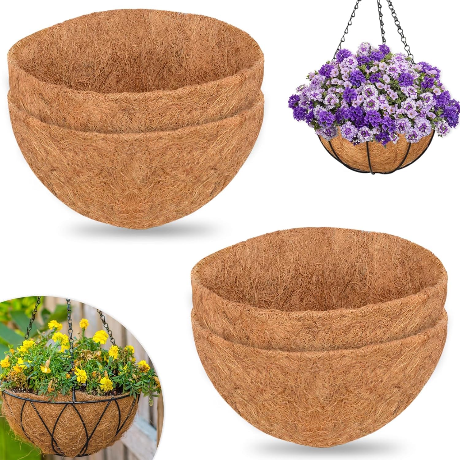 LATERN 4Pcs Round Coco Fiber Liners for Hanging Basket, 30.5CM 100% Natural Coco Coir Liner Thick Coconut Fiber Mat for 12 Inch Hanging Plant Basket Garden Animal Pet Mat Window Boxes