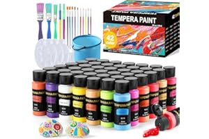 Washable Paint for Kids 42 Colors,Non-Toxic, Safe & Washable for Toddlers, Tempera Paint with Brushes, Palette & Bucket, Scho