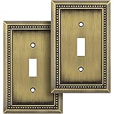 Henne Bery Sunken Pearls Heavy Duty Decorative Wall Plate Switch Plate Outlet Cover (Single Toggle, 2 Pack, Antique Brass)