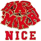 ASTARON 26 Pcs Self Adhesive Letter Patches Chenille Letters Stickers, A-Z Embroidered Applique Patches Alphabet Cloth Patch for Clothes, Bags, Hat, Phone Case, DIY Accessories (Red)