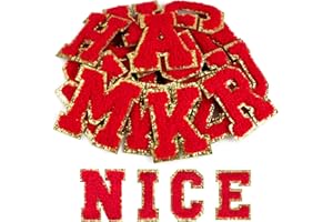 ASTARON 26 Pcs Self Adhesive Letter Patches Chenille Letters Stickers, A-Z Embroidered Applique Patches Alphabet Cloth Patch for Clothes, Bags, Hat, Phone Case, DIY Accessories (Red)