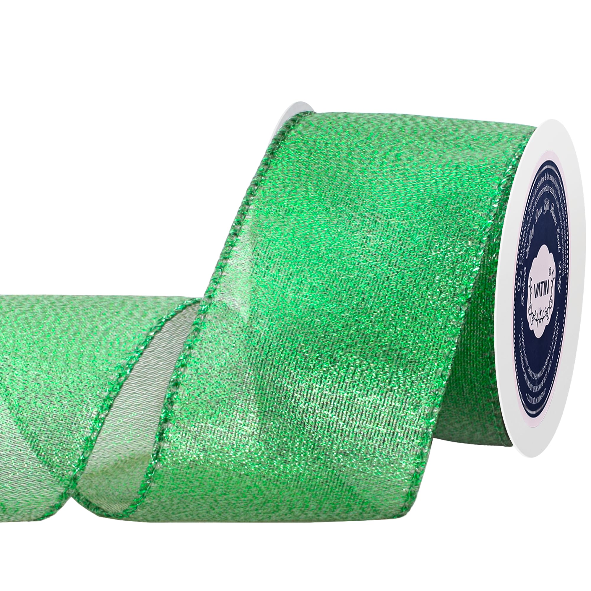 VATIN Metallic Emerald Green Wired Ribbon, 63mm x 9 Metre Deluxe Emerald Green Glitter Ribbon for Crafts, Wreaths, Big Bow, Gift Wrapping, Christmas Tree Decoration
