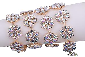 KAOYOO 1 Yard Flower Pattern Rhinestone Chain Trim, Inlaid with Crystal AB Crystal Rhinestone and Golden Brass Base Prong Chain for Sewing Craft,Wedding Decoration