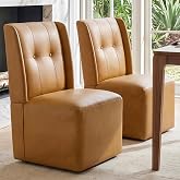 Immulize Rolling Dining Chair with Wheels Set of 2, Swivel Dining Chairs | Modern Upholstered Dining Room Chairs with Casters,High Back Armless Chairs for Kitchen, Living Room, Brown