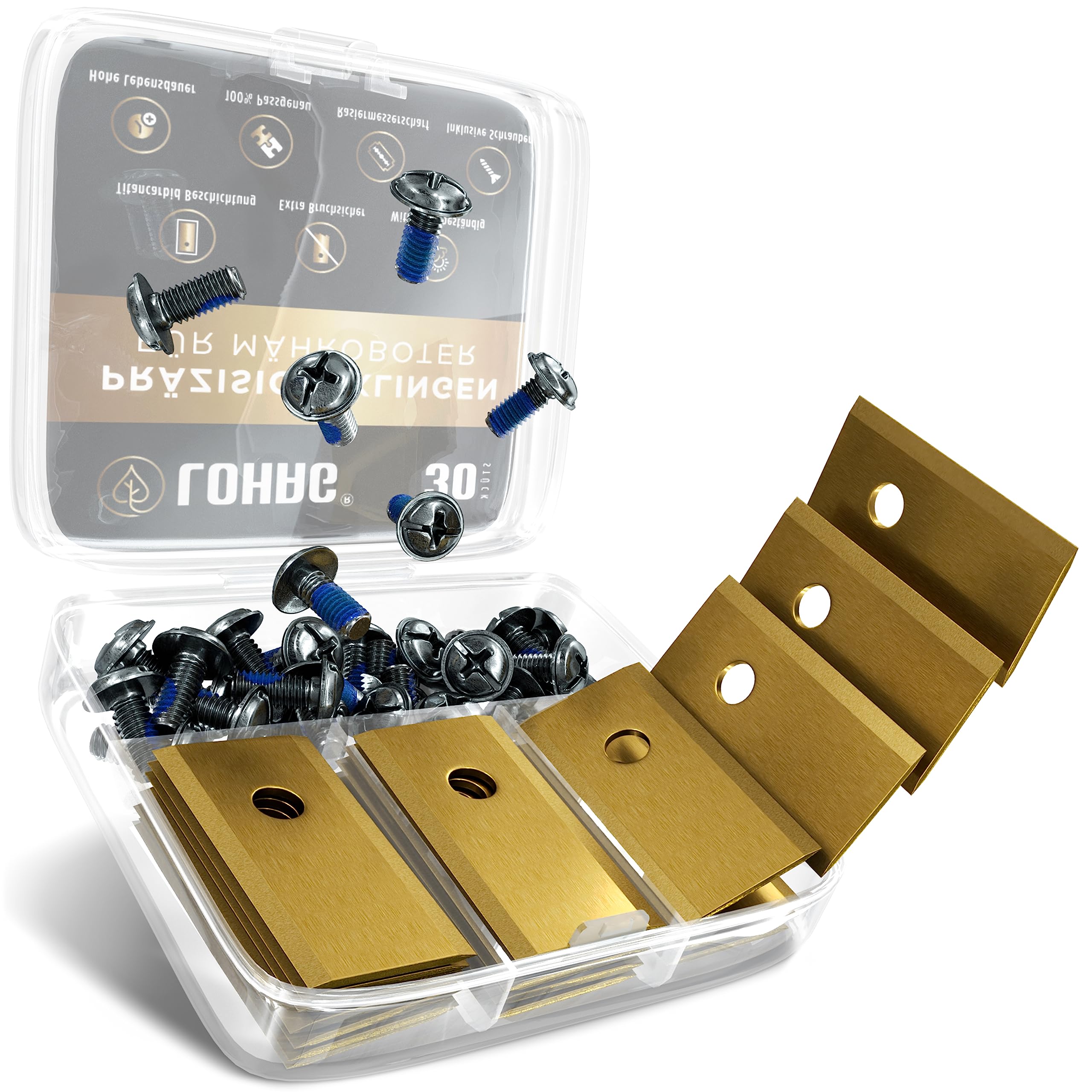 lohag® 30 robotic mower blades for Worx Landroid - with titanium carbide alloy incl. screw set - Ideal robotic mower accessories - lawn mower replacement blades