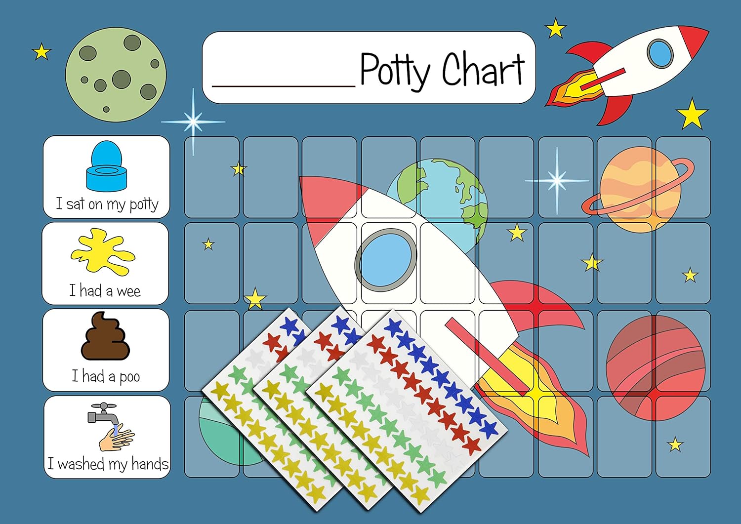 Potty Training Reward Chart for Boys Girls Toddlers - Space Themed - Potty & Toilet Twin Pack with 270 Star Reward Stickers - Image 3