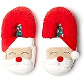 Dearfoams Unisex Adult Holiday Christmas Gift Family Matching Santa Reindeer Teddy Bear Plush Memory Foam Slippers
