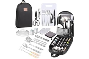 FREEHIKER Camping Cooking Utensils Set Camping Essentials Camping Accessories Gear Must Haves Camper Tent for Camp Kitchen Cooking and Grilling, Ideal Gift for RV Tent Camper, Picnics, BBQs