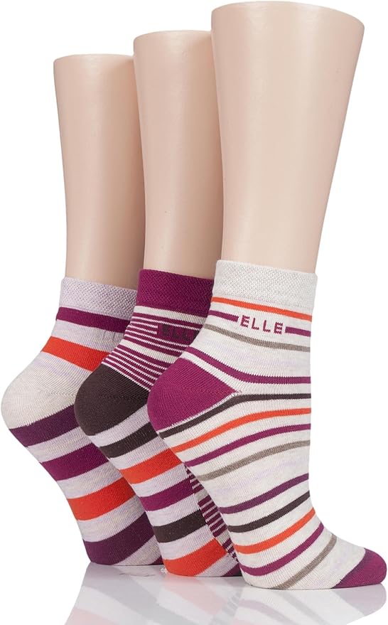 Ladies 3 Pair Elle Striped Cotton Socks Desert Dusk 48 Amazon.co.uk