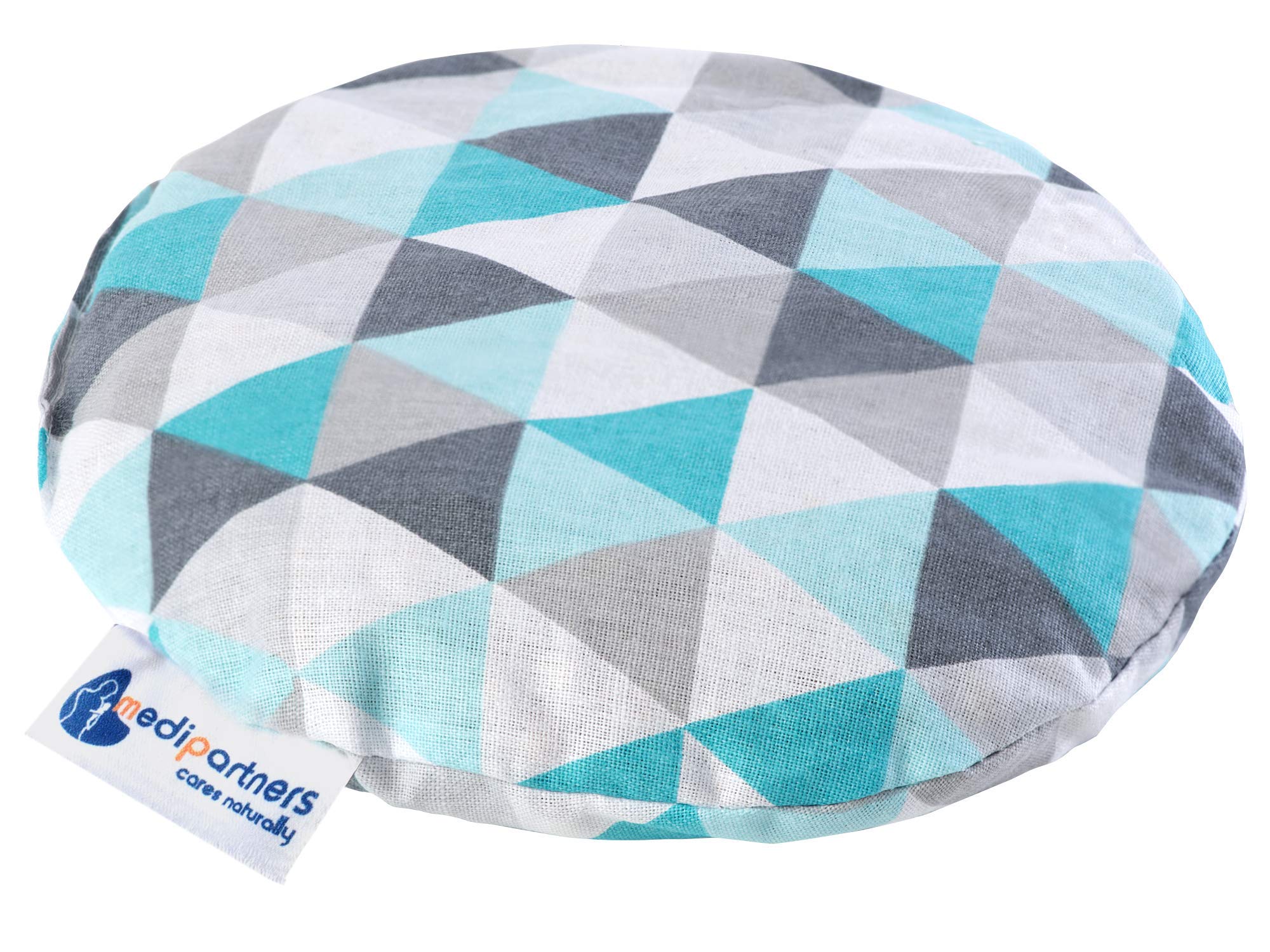 Medi Partners Cherry Stone Cushion Heat Pillow for Babies 180 g Round 15 cm Eco Natural 100 Percent Cotton Medi Partners Heat and Cold Therapy Massage Therapy (Mint Triangles)