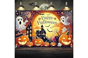 KINGZONE Happy Halloween Backdrop Birthday Party Decorations - Durable Photo Booth Banner Props Happy Halloween Signs, Party Supplies Decor Background (39x59 inches / 100x150 cm)