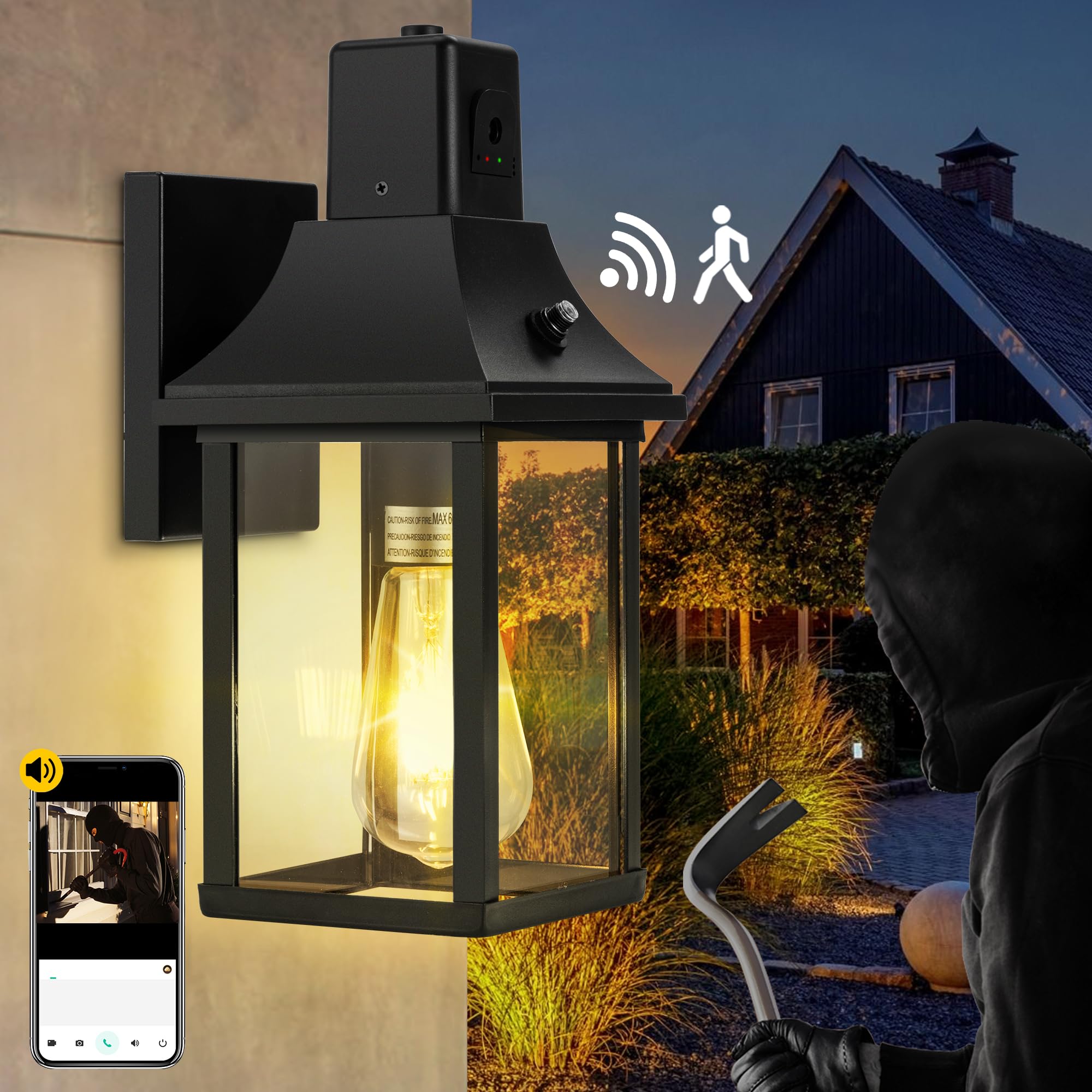 Photo 1 of HIHUOS Porch Light with Security Camera Built in Dusk to Dawn Outdoor Lighting - Waterproof Outside Lights Fixture Wall Mount- Exterior Lights for House Garage Front Door