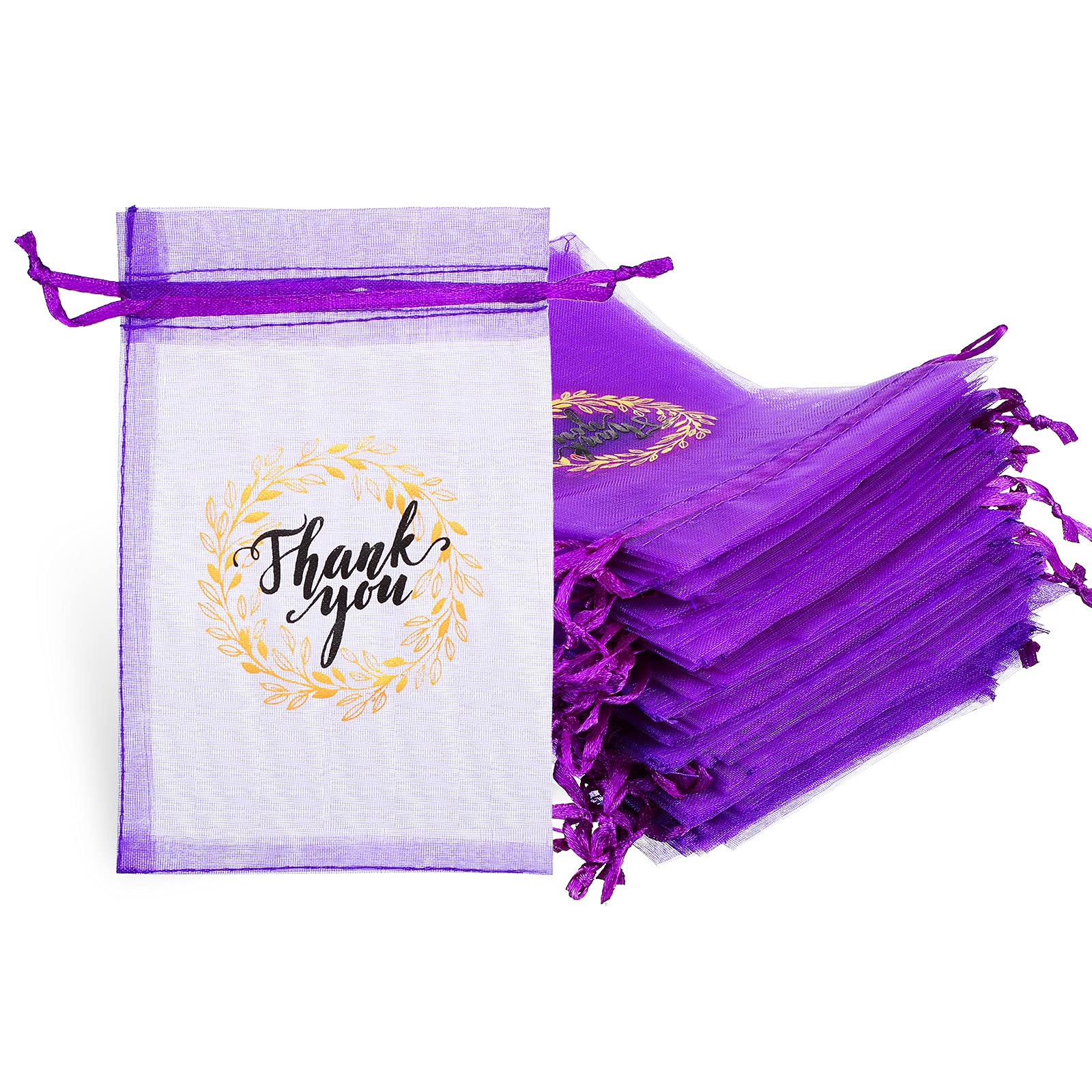 Photo 1 of 100 Pcs Dark Purple Thank You Organza Gift Bags Bulk 4x6 Inch, Drawstring Favor Pouches for Wedding Party Favors, Baby Shower Candy, Easter Treat, Birthday Goodie Bags, Small Jewelry Soap Packaging