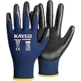 KAYGO Work Gloves Nitrile Coated, 12 Pairs KG12N，Seamless Knit, Protective Safety Work Gloves with Good Grip for General Work,Blue, L