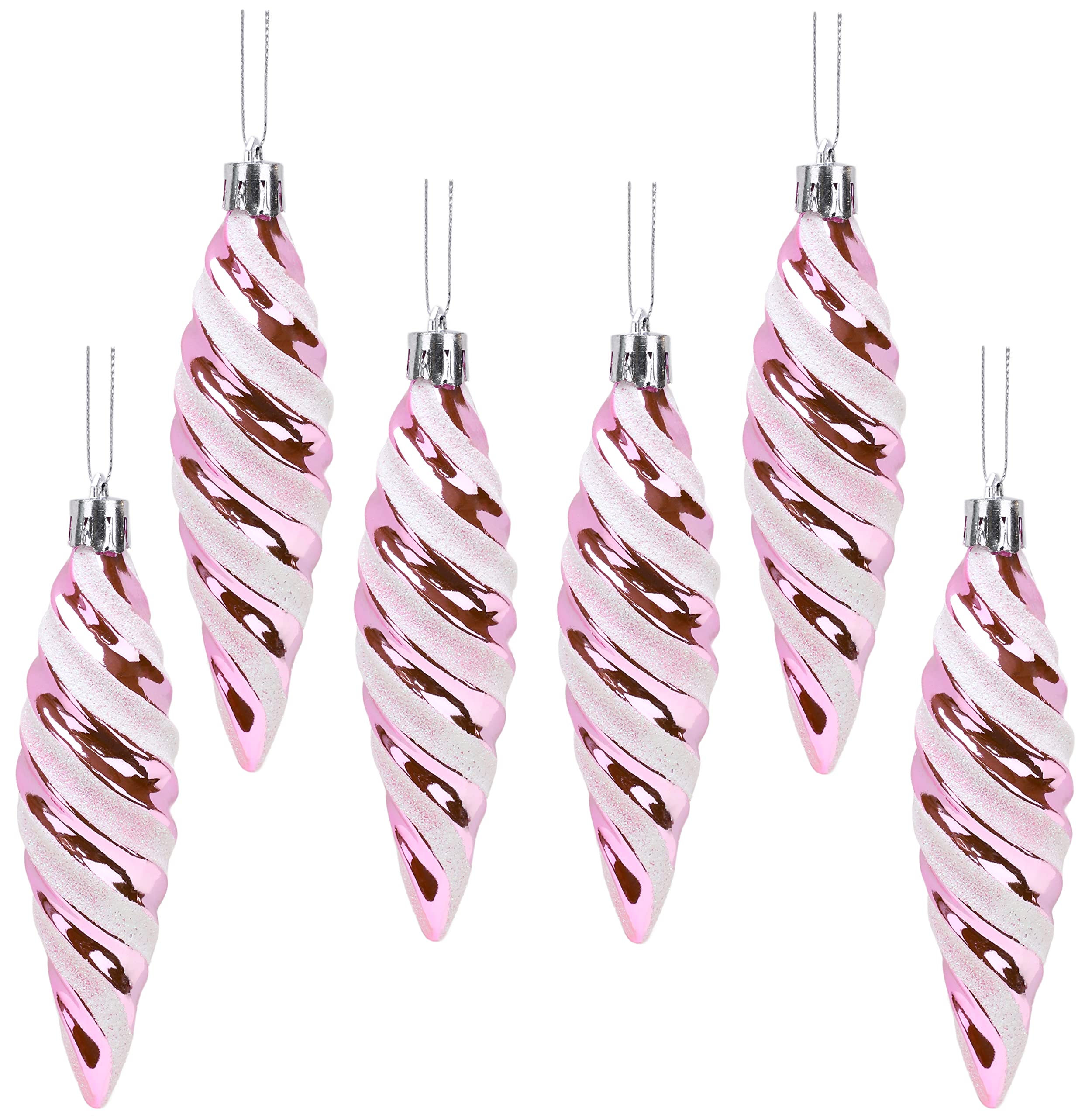 Christmas Concepts® Pack of 6-110mm Large Spiral Shaped Baubles - Shiny & Glitter Decorated - Christmas Tree Decorations (Baby Pink)